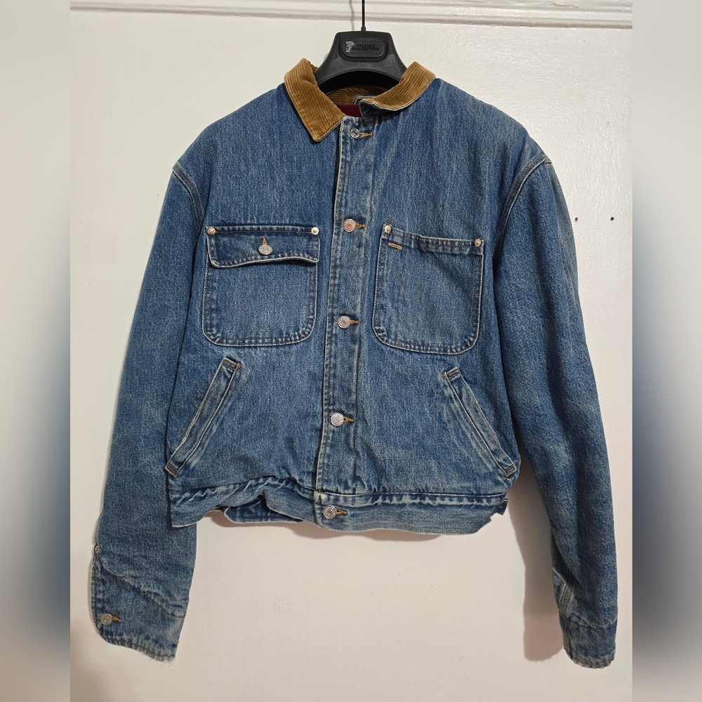 Vintage POLO RALPH LAUREN Medium Denim Jean Jacket Corduroy collar Made in USA